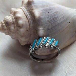 Bell Trading Sterling Silver Petit Point Turquoise Ring Size 7.5